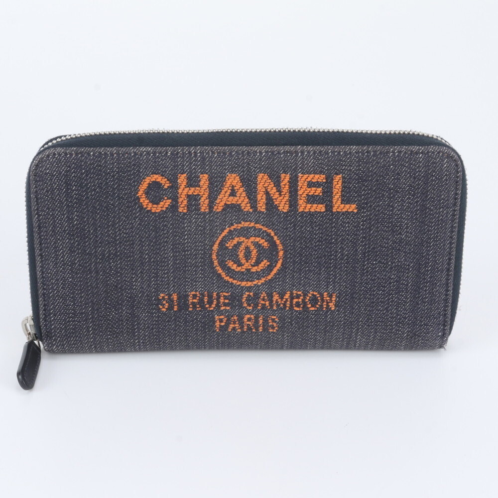 Chanel Deauville Denim Long Wallet with Serial Seal, Round Zipper, Women's